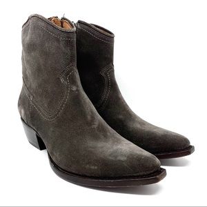 Frye Sacha Short “Smoke” Suede Western Ankle Boots
